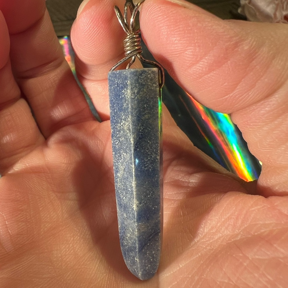 Unique Vintage Blue Stone Pendant Necklace Handmade
